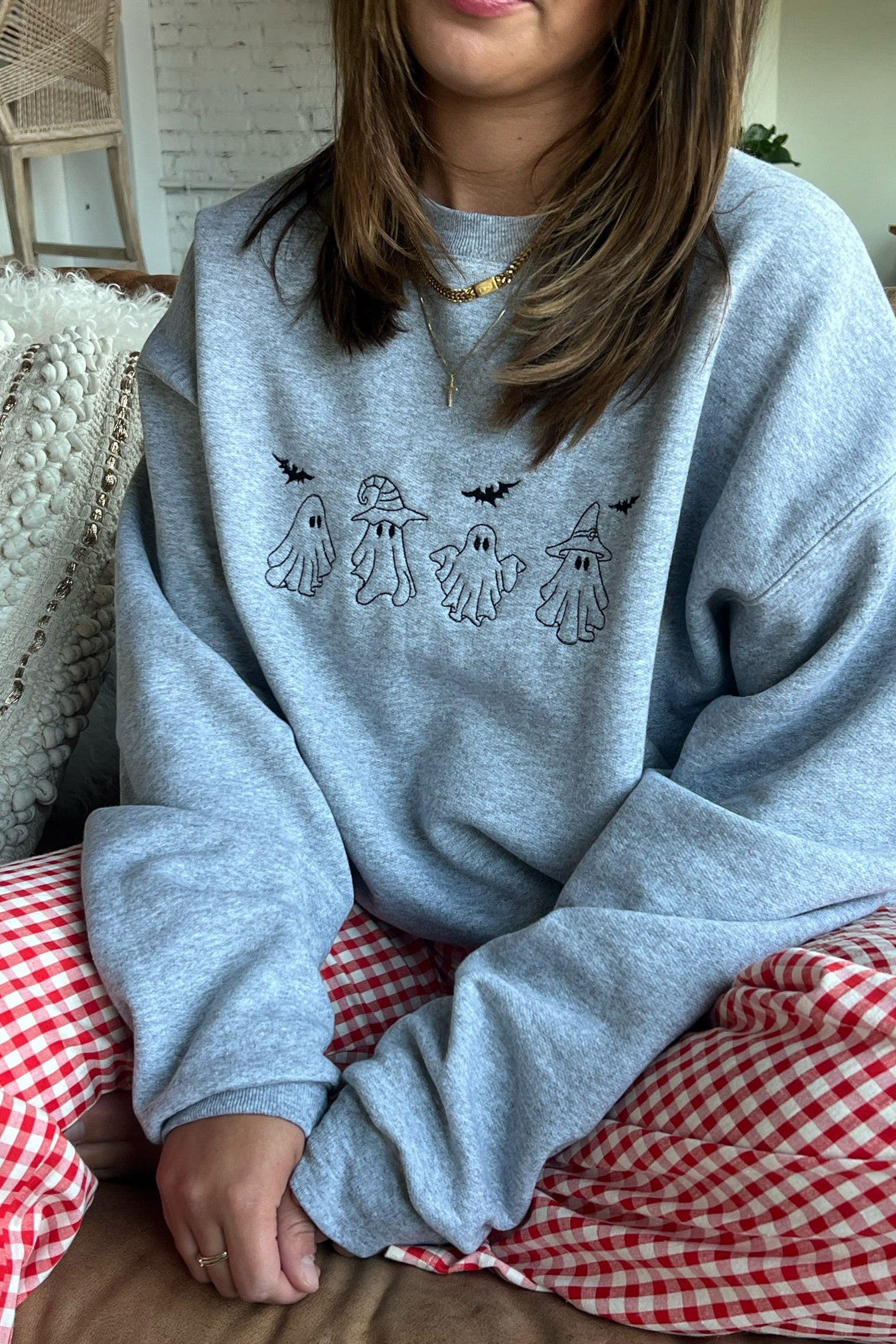 Embroidered Ghosts Halloween Crewneck