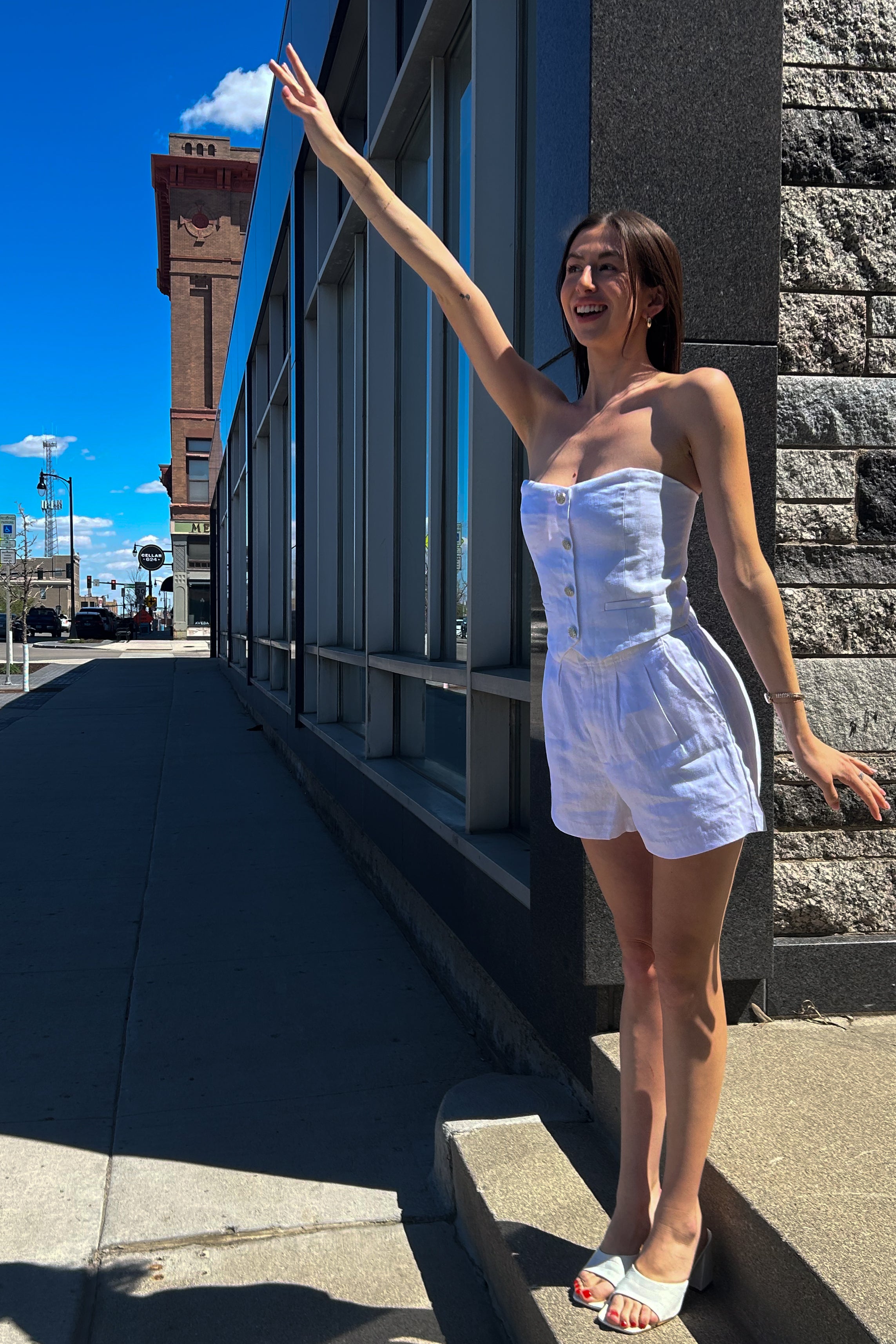 Gabby Strappy Back Denim Romper Gabby Strappy Back Denim Romper